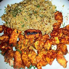 A picture of Beer Brined Sriracha Chicken Skewers.