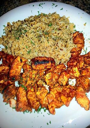 A picture of Beer Brined Sriracha Chicken Skewers.