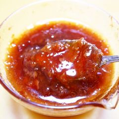 A picture of Summer Sauce with Umeboshi Paste and Bonito Flakes.