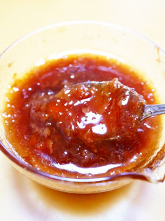 A picture of Summer Sauce with Umeboshi Paste and Bonito Flakes.