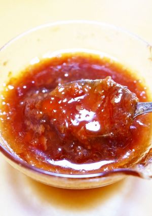 A picture of Summer Sauce with Umeboshi Paste and Bonito Flakes.
