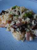 Risotto de cogumelos, bacon, camarão e espargos
