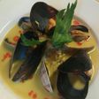 Smoked mussel and saffron soup