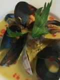 Smoked mussel and saffron soup