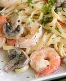Fetuccini con camarón y hongos