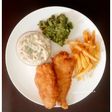 English style Fish and Chips with Mushy Peas and Tartar Sauce
