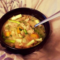A picture of Fall Asian Pork & Pumpkin Soup.