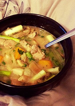 A picture of Fall Asian Pork & Pumpkin Soup.