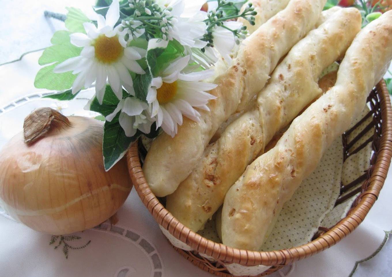 Onion stuffed bread sticks