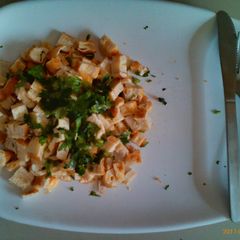 A picture of Diced fried egg for breakfast.