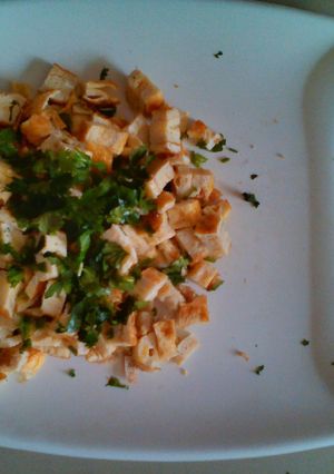 A picture of Diced fried egg for breakfast.