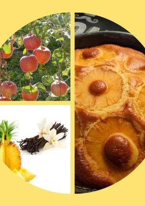 Une photo de Gâteau aux pommes caramélisées et ananas vanillé
