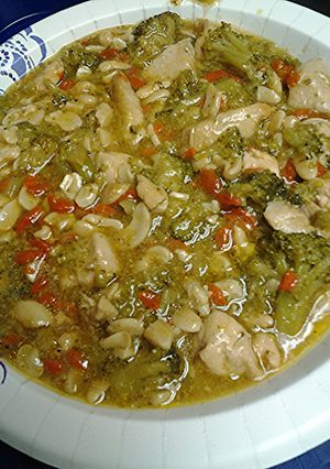 A picture of Cashew Chicken stirfry with goji berries.
