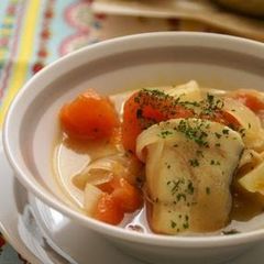 A picture of Cod, Potato and Tomato Soup.