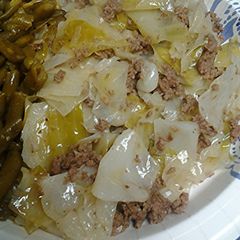 A picture of Cabbage and ground beef.