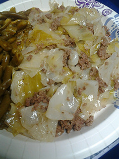 A picture of Cabbage and ground beef.