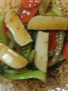 A picture of Crispy noodles and vegetables (vegetarian bird's nest).