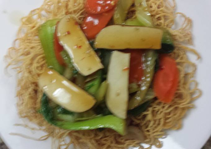 How to Make Super Quick Homemade Crispy noodles and vegetables
(vegetarian bird's nest)