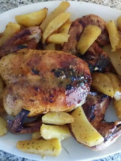 A picture of Chicken with Sweet and Sour Marinade and Lemon Potatoes.