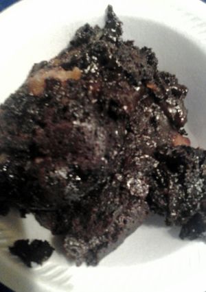 A picture of chocolate apples in a cake mix.