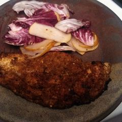 Crispy Chicken Cutlet with Radicchio and Pear Salad A picture of Crispy Chicken Cutlet with Radicchio and Pear Salad.
