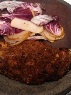 A picture of Crispy Chicken Cutlet with Radicchio and Pear Salad.