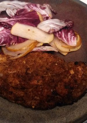 A picture of Crispy Chicken Cutlet with Radicchio and Pear Salad.
