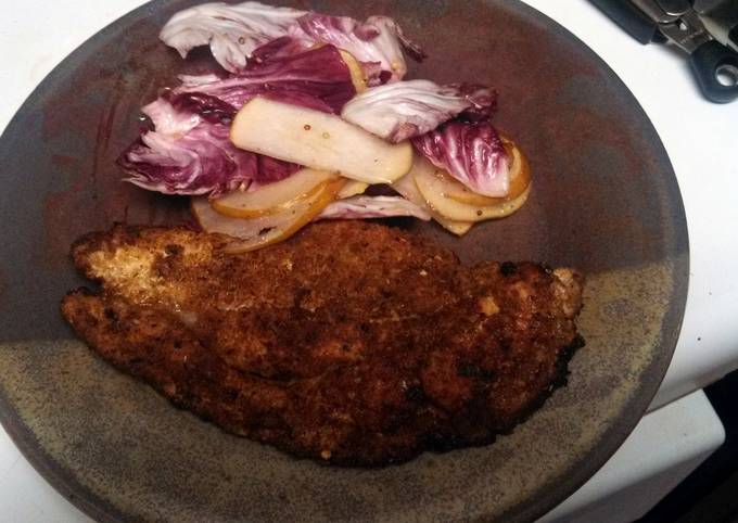 Crispy Chicken Cutlet with Radicchio and Pear Salad