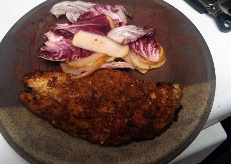 Recipe of Tasteful Crispy Chicken Cutlet with Radicchio and Pear Salad