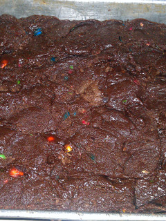 A picture of chocolate M&M fudge.