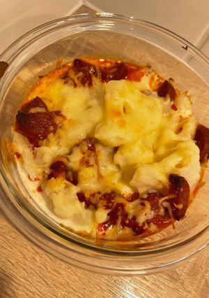 Une photo de Gratin de chou-fleur et chorizo