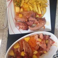 A picture of Gammon with Quick Sweet and Sour Sauce With honey 💛💙.
