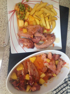 A picture of Gammon with Quick Sweet and Sour Sauce With honey 💛💙.