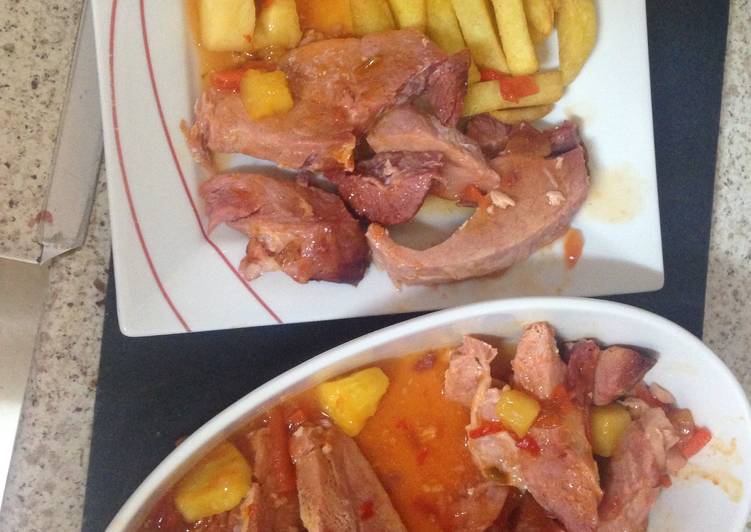 Step-by-Step Guide to Prepare Quick Gammon with Quick Sweet and Sour Sauce With honey 💛💙