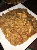 Asopao de pollo y chuleta ahumada