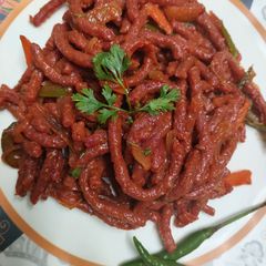 A picture of Homemade Aata Noodles with Beetroot.