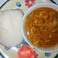 A picture of Dry okro soup and semovita.