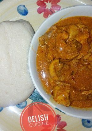 A picture of Dry okro soup and semovita.