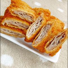 A picture of Easy Folded Tonkatsu (Pork Cutlet) with Thinly Sliced Pork Belly.