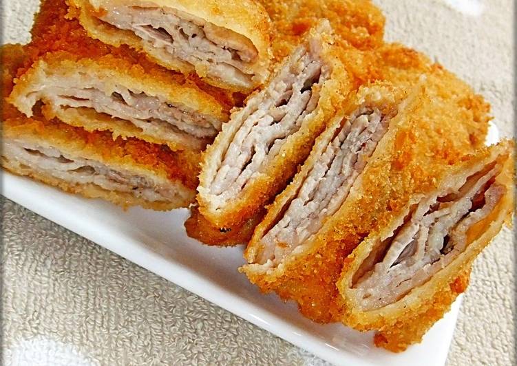 Easy Folded Tonkatsu (Pork Cutlet) with Thinly Sliced Pork Belly