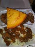 Homemade mashed potatoes w/ brown gravy hamburgers & cornbread!