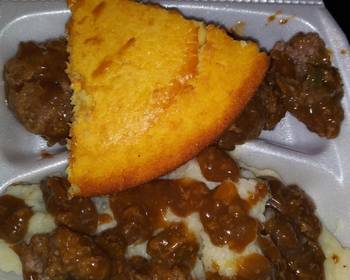 Fresh, Making Recipe Homemade mashed potatoes w brown gravy hamburgers  cornbread Delicious Steady