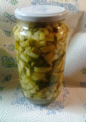 A picture of Sweet pickled cubes.