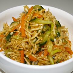 A picture of Spicy Korean Style Dried Shredded Daikon Salad.