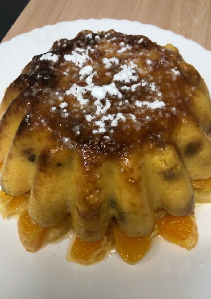 Una foto de 167. Flan pastelero al horno con frutas (postre)