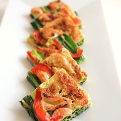 A picture of Pajeon (Korean Style Piccata) with Scallion and Sakura Shrimp.