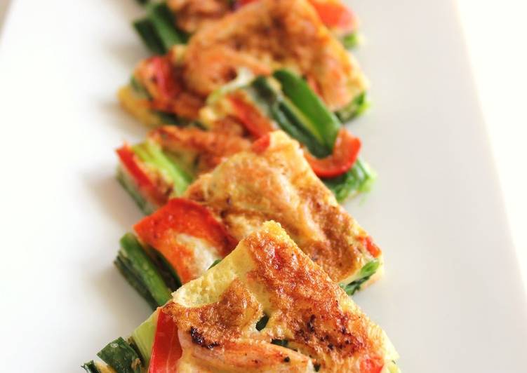 Recipe of Speedy Pajeon (Korean Style Piccata) with Scallion and Sakura Shrimp