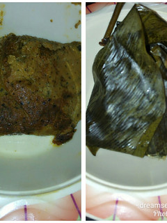 A picture of Local moi moi wrap with leaf.