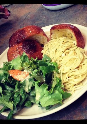A picture of Creamy Pesto Angel Hair Pasta.