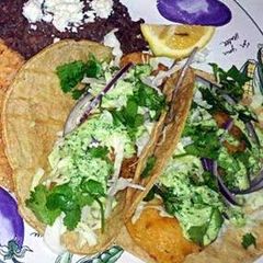 A picture of Baja Style Fish Tacos with Cilantro Dressing.